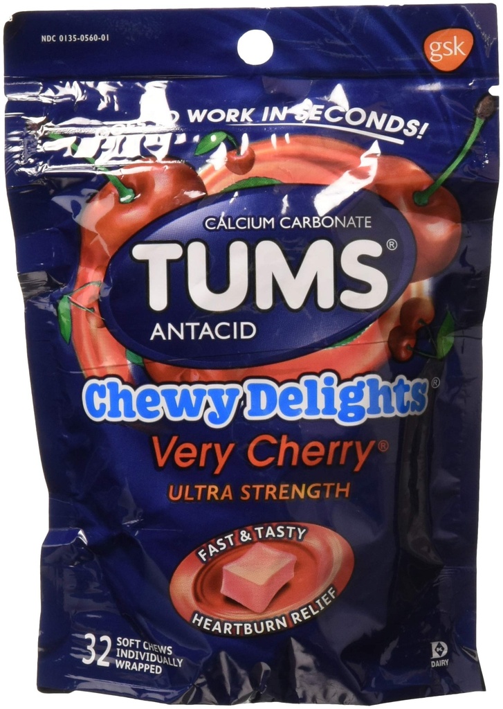 Tums Chewy Delights Capsules, Very Cherry, 32 CT (Pack of 2)