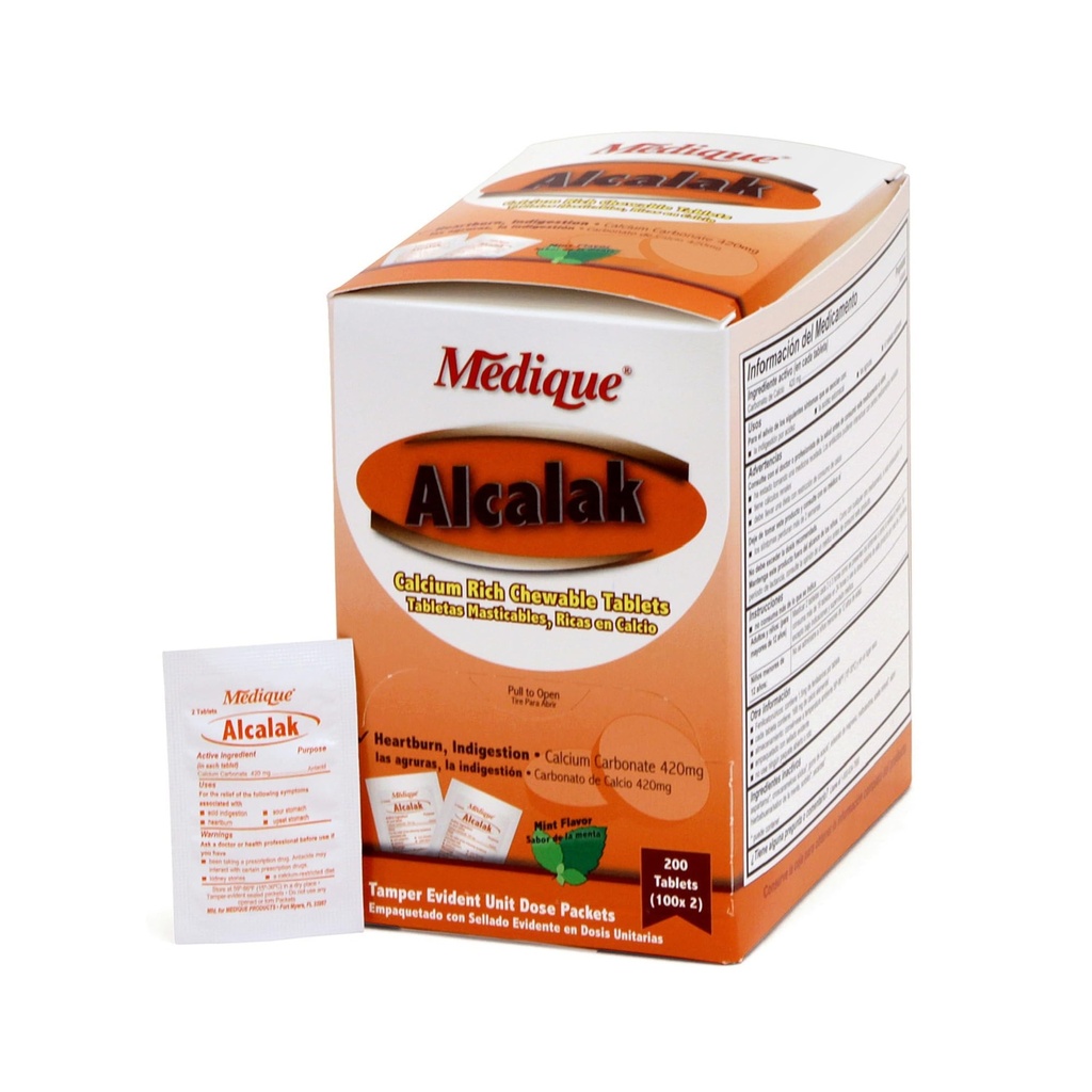 Medique Products 10147 Alcalak Antacid Tablets, 100-Packets of 2, Chewable