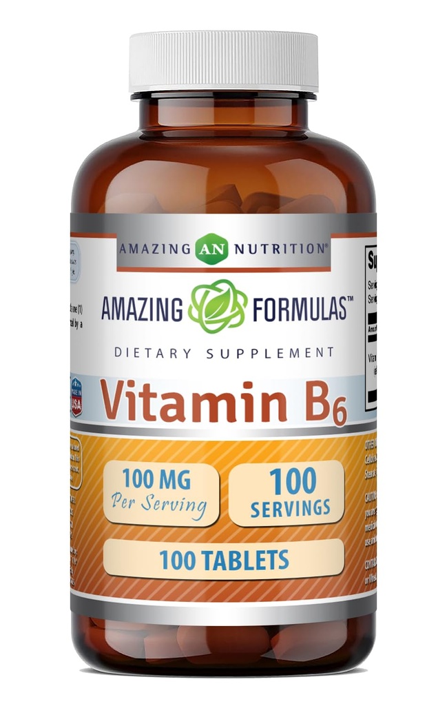 Amazing Formulas Vitamin B6 (Pyridoxine HCI) Supplement | 100 Mg | Tablets | Non-GMO | Gluten-Free | Made in USA (1 Pack | 100 Count)