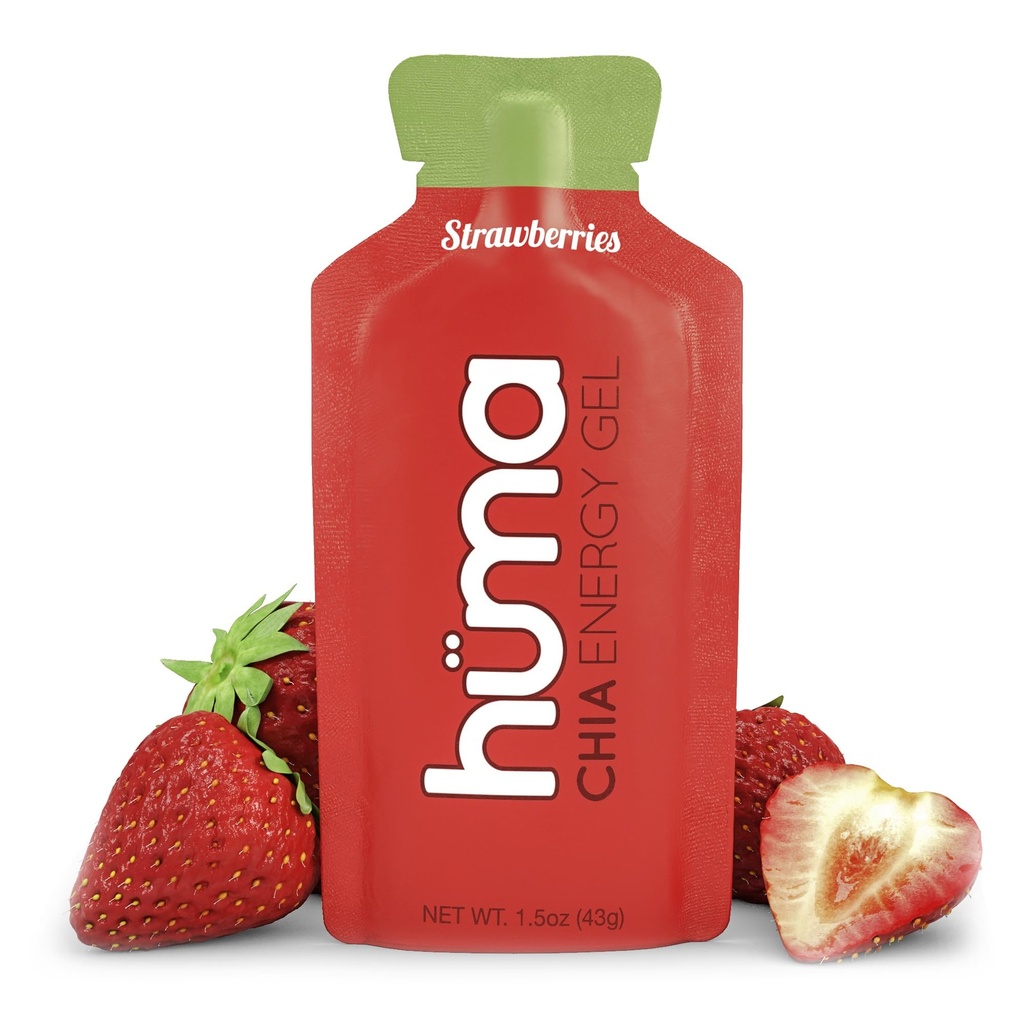 Huma Chia Energy Gel, Strawberries, 24 Gels | Real Food, Stomach Friendly Energy Gels
