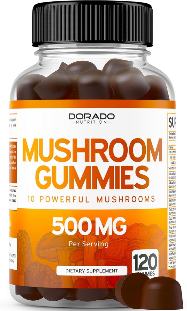 Mushroom Gummies 2500mg 10 in 1 Blend (120 Gummies with Lions Mane, Cordyceps, Reishi & More Λειτουργικά Μανιτάρια) Focus & Brain Mushroom Supplement - Vegan & Third Party Tested - USA Made
