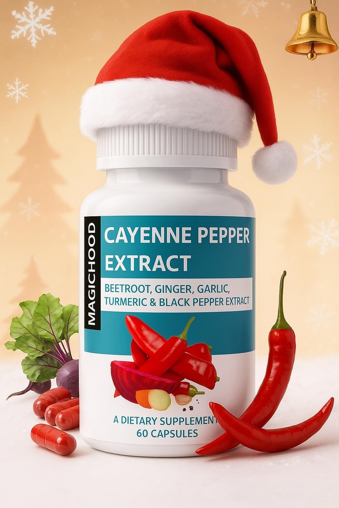 Cayenne Pepper Complex 960mg, Super Extract with Ginger, Garlic, Turmeric, Beet Root, Black Pepper, 60 Capsules, All Natural Supplement for Boosting Stamina