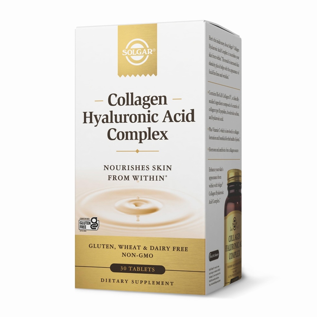 Solgar Collagen Hyaluronic Acid Complex - 30 δισκία - με υδρολυμένο κολλαγόνο τύπου 2 & χονδροϊτίνη - Μη ΓΤΟ, Γλουτένη & Γαλακτοκομικά - 30 Σερβιέτες