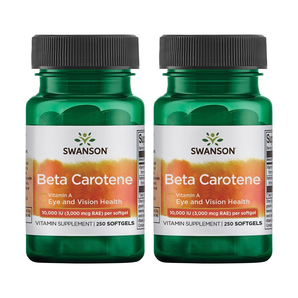 Swanson Beta-Carotene - Συμπλήρωμα βιταμίνης Α που προωθεί την ανοσοποιητική υγεία, τα μάτια και το δέρμα - Φυσική φόρμουλα ευεξίας - (250 Softgels, 3000mcg κάθε) (2 Pack)