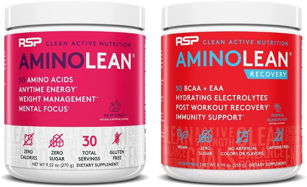RSP NUTRITION AminoLean Pre Education Energy (Fruit Punch 30 Services) με AminoLean Recovery Post Workout Boost (Tropical Island Punch 30 Services)