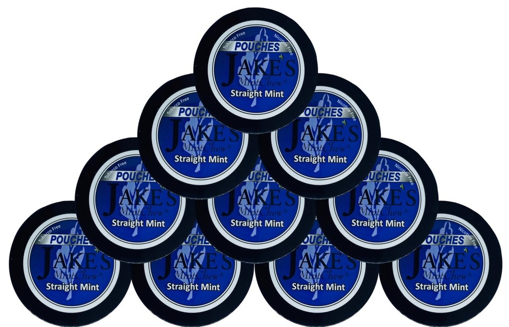 Jake's Mint Chew Straight Mint Pouches- 10 pack - Tobacco & Nicotine Free alternative
