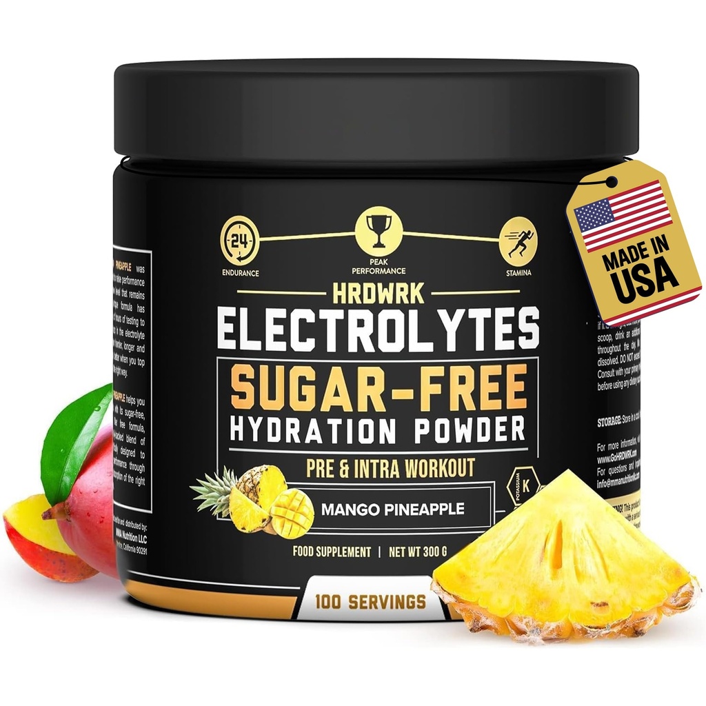 MMA Nutrition HRDWRK Electrolytes Powder with Magnesium, Potassium - Sugar Free Electrolytes Boost Endurance and Reduce Fatigue with This Electrolytes Supplement - Maximum Hydration - Keto Friendly
