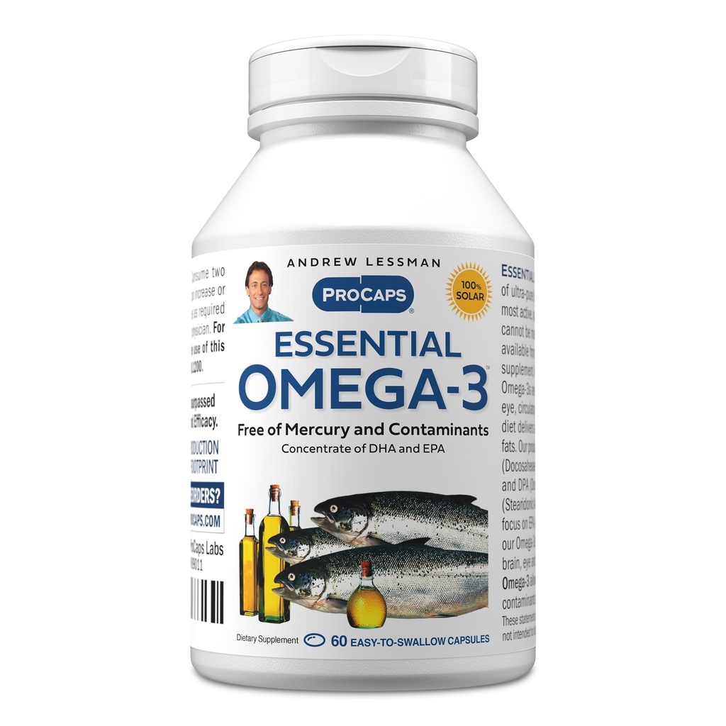 ANDREW LESSMAN Essential Omega-3 Unflavored - 60 Softgels - Ultra-Pure, High Potency Omega-3 Oils. High DHA, No Stomach Upset, No Contaminants, No Mercury. Small Easy to Swallow Softgels