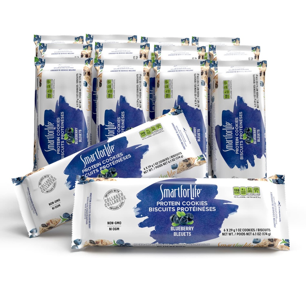 Smart for Life Blueberry Protein Cookies - High Protein Cookie Diet - 2 Weeks Supply - Meal Replacement - On-the-Go Snack - Low Sugar Low Calories Super High Fiber Cookies - Protein Snack