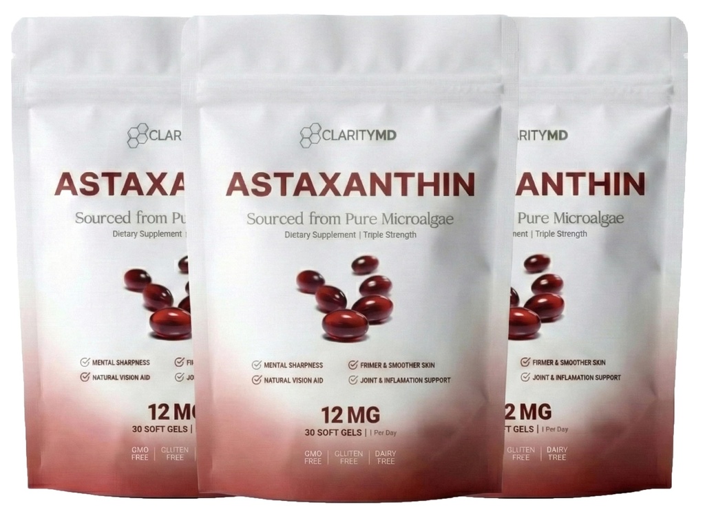Astaxanthin 12mg Antioxidants Supplement – Natural Microalgae Source – Lipid-Based Softgel for Enhanced Absorption – Cognitive, Vision & Joint Support – 30 Softgels (Pack of 3)