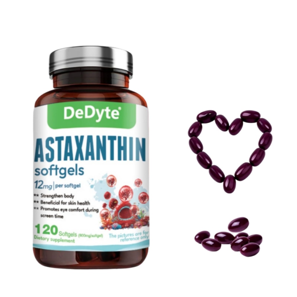 DeDyte Astaxanthin Supplements 12mg - Supports Healthy Skin Radiance | Supports Healthy Skin Radiance,Astaxanthin Antioxidant Supplement from Haematococcus Pluvialis 120 Softgels LIFEWORTH