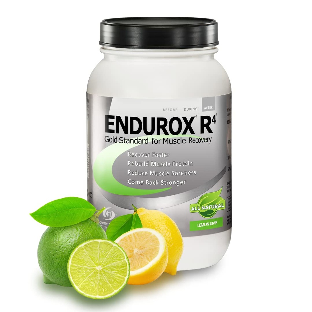 Endurox R4 by PacificHealh - All Natural Post Workout Recovery Drink Mix with Protein + Carbs & Electrolytes - for Faster Recovery, Reduced Soreness & Muscle Rebuilding - 28 Servings (Lemon Lime)
