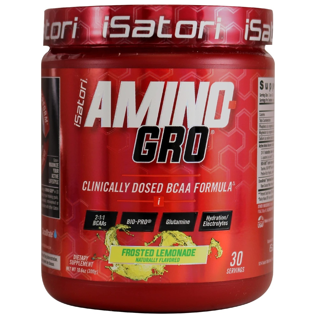 iSatori Amino-GRO BCAA σκόνη, διακλαδισμένη αλυσίδα αμινοξέα με γλουταμίνη, ηλεκτρολυτική σκόνη & Bio-GRO βιο-ενεργά πεπτίδια για την ανάπτυξη των μυών & μετά την αποκατάσταση προπόνηση, παγωμένη λεμονάδα (30 υπηρεσίες)