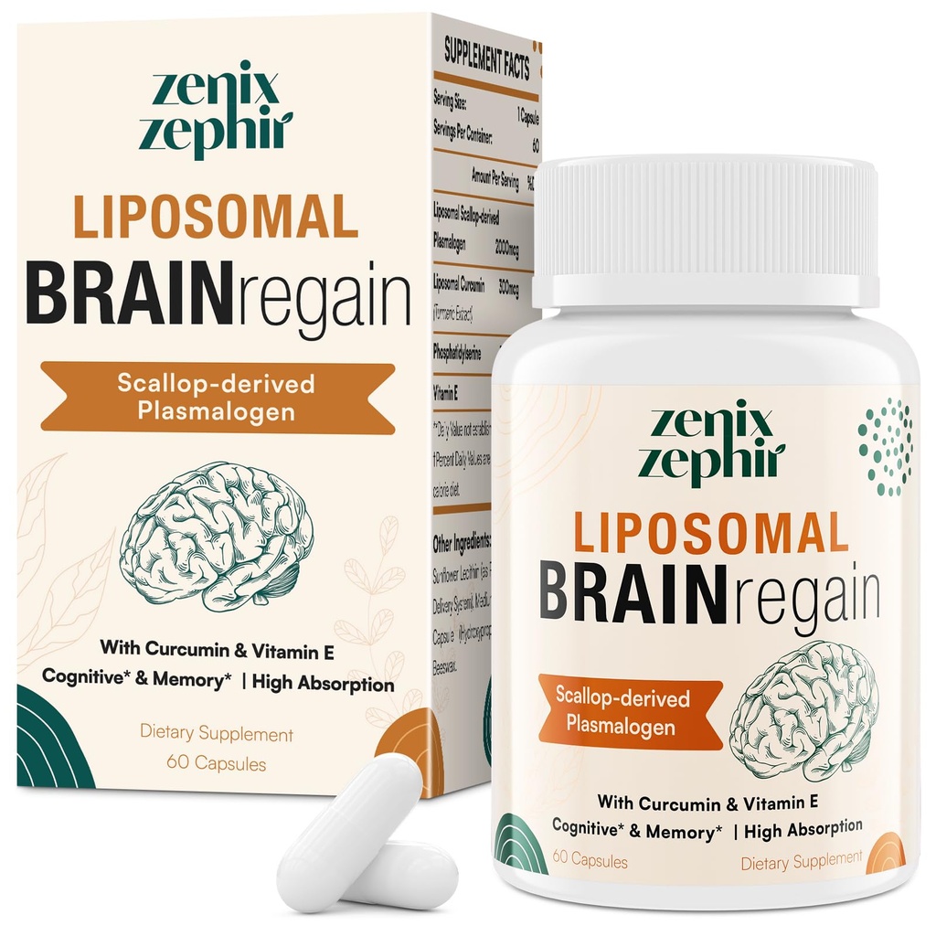 Liposomal Brain Συμπληρώματα για Μνήμη και Εστίαση - Plasmalogen με Κουρκουμίνη & Βιταμίνη Ε για Καλύτερη Απορρόφηση- Κατάλληλο για Seniors, Adult Men & Women Γνωστική Υγεία, Υψηλή Ικανότητα 60 Υπηρεσίες