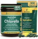 Biogenesis Organic Spirulina & Chlorella Duo – Spirulina (300 Mini Tabs) & Chlorella (600 Tabs) | Australian Grown | BioDynamic Cracked Cell Wall | Rich in Chlorophyll & Phycocyanin | Energy, Immunity