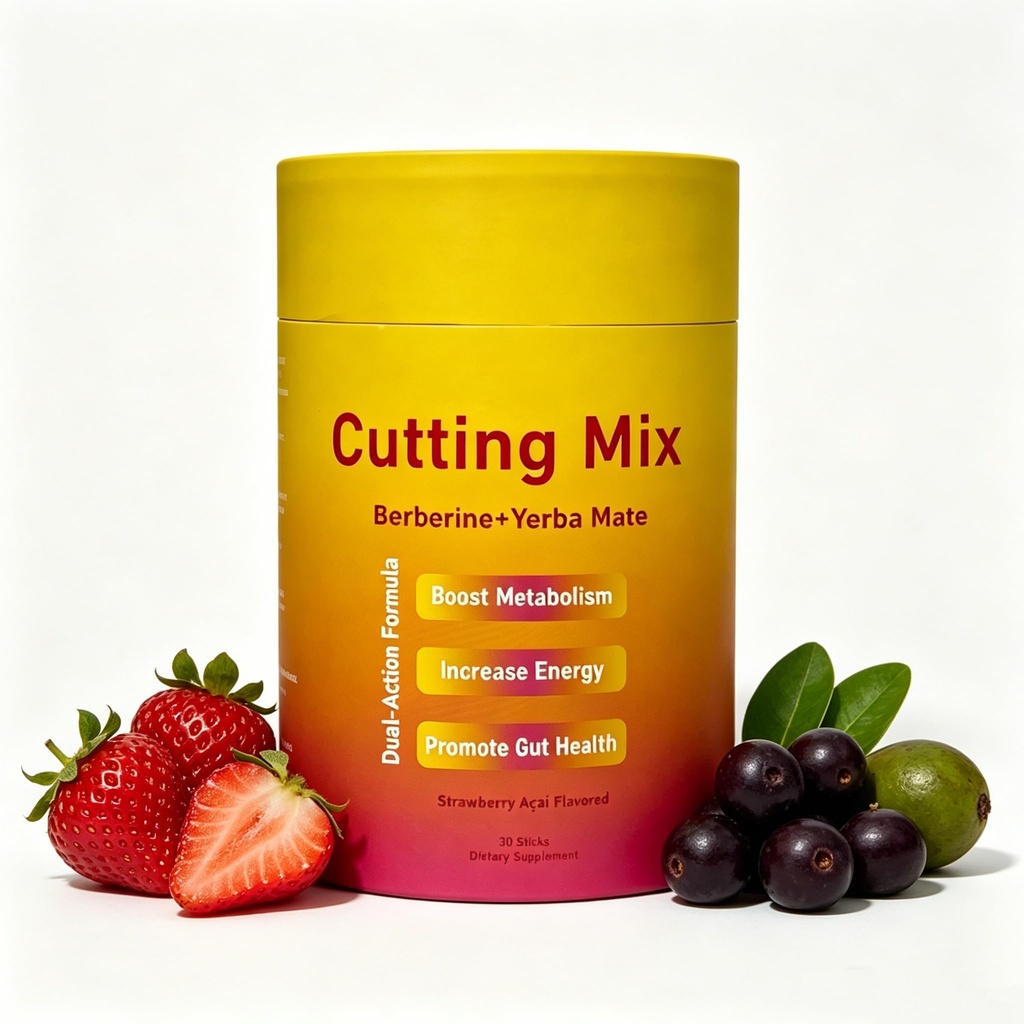 Cutting Drink Mix – Satiety & Metabolism Support | Berberine, Chromium, FOS, Yerba Mate & 5-HTP | Gut Health & Energy | Sugar-Free, Vegan, Non-GMO | Strawberry Açaí | 30 Sticks