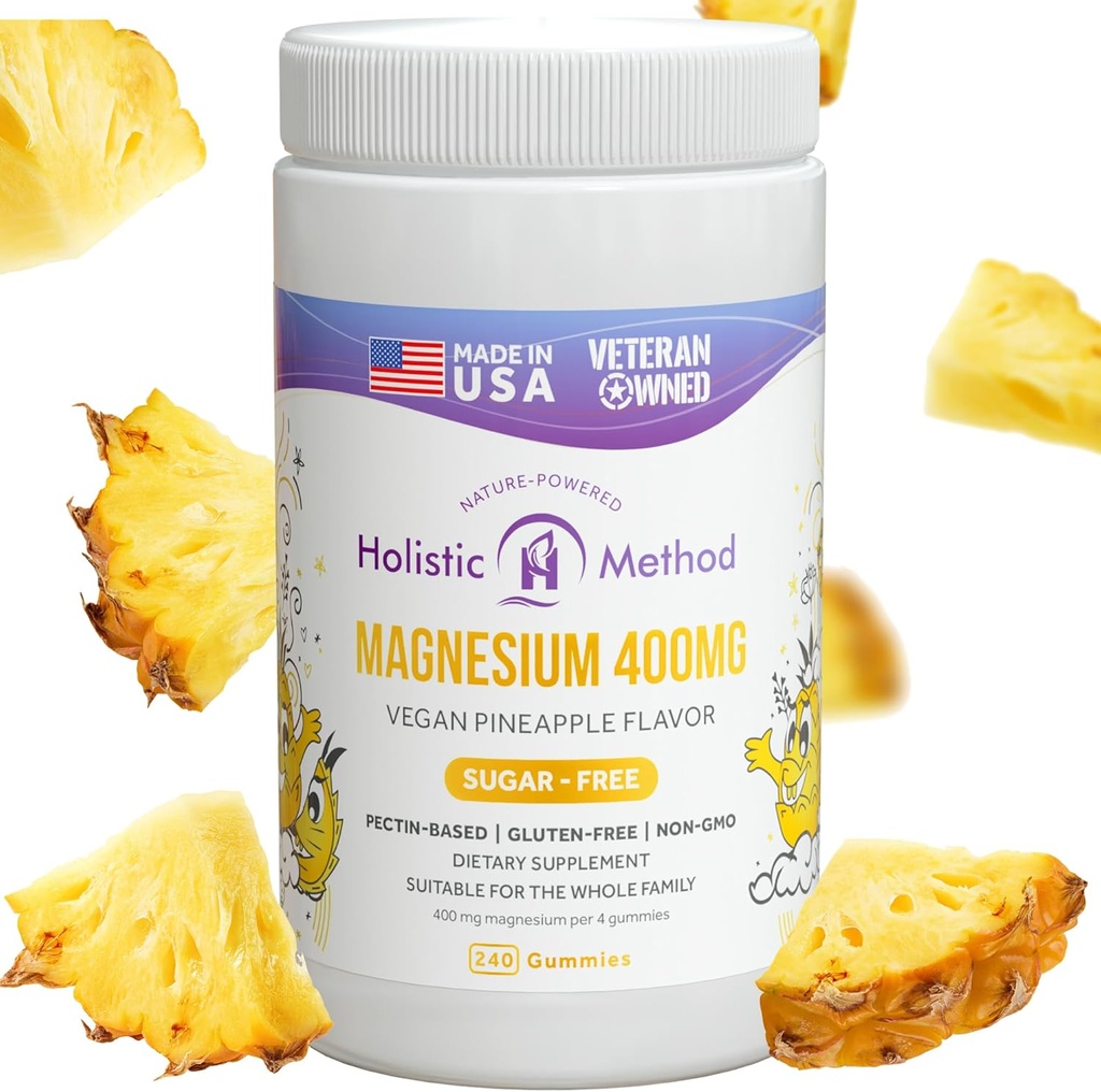 Magnesium Citrate Gummies - Χωρίς ζάχαρη, Vegan και μη-GMO για καλύτερο ύπνο και χαλάρωση - Χωρίς Αλκοόλ - Συμπλήρωμα μαγνησίου για ενήλικες, εφήβους και παιδιά - Ανανά - 240 μάσημα