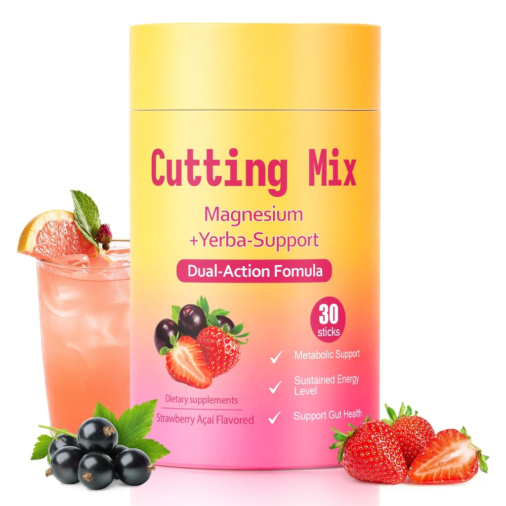 Cutting Drink Mix – Supports Satiety Signaling, Gut Health & Energy with Berberine, Chromium, FOS, Yerba Mate & 5-HTP | Sugar-Free, Vegan, Non-GMO | Strawberry Açaí – 30 Servings