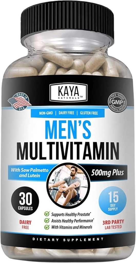 Kaya Naturals Πολυβιταμίνη για άνδρες - Ανδρική Prostate Multivitamin - Multi Mineral Daily Supplement - Χάπια για άνδρες - Υποστηρίζει υγιή Prostate - Βιταμίνες para Hombres - 30 κάψουλες Veggie