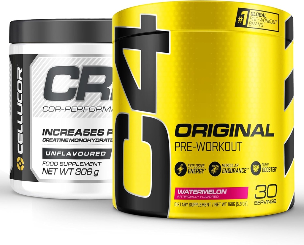 C4 Original Pre Workout Powder, Watermelon, 30 εξυπηρετήσεις + Cor Performance Creatine Powder, 72 υπηρεσίες
