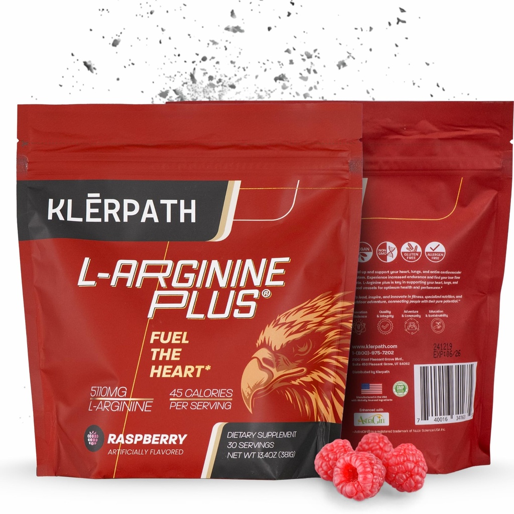 L-Arginine Plus & L-Citrulline Pre Workout Powder - Nitric Oxide Booster for Energy, Endurance & Circulation - Amino Acid Pre Workout Supplement for Men & Women - Raspberry Flavor 13.4 oz, 25 Servings