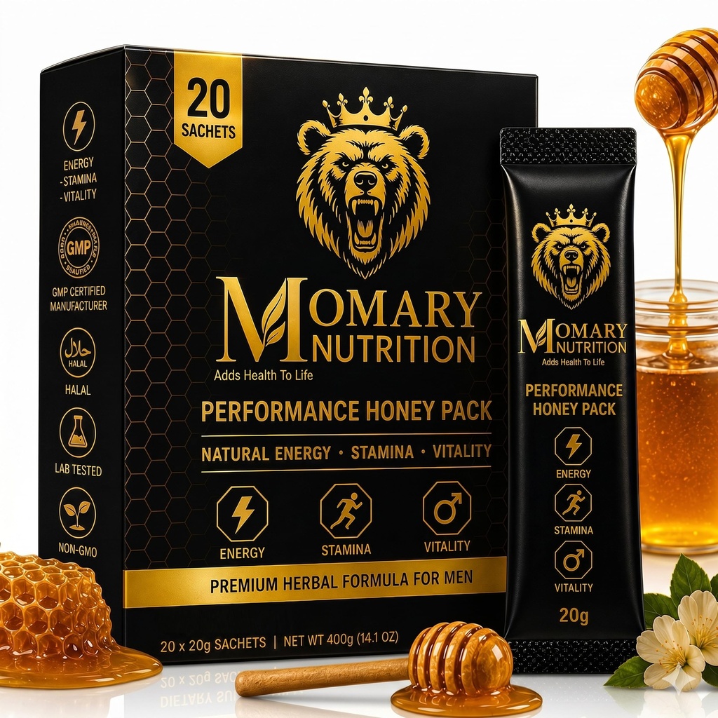 Performance Honey Pack for Men | Premium Honey Formula with L-Citrulline Malate, Tongkat Ali, Maca Root, Panax Ginseng & Taurine | Energy, Stamina & Vitality Support | 20 Honey Sachets (20g Each)