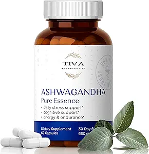 TIVA Ashwagandha κάψουλες 650mg με εκχύλισμα μαύρου πιπεριού – Φυσική υποστήριξη για το άγχος, το μεταβολισμό, την ανοσοποιητική λειτουργία & διάθεση – Vegan, μη-GMO, Lab-δοκιμή – 60 κάψουλες βότανα