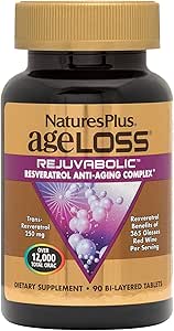 NaturesPlus AgeLoss REJUVABOLIC - 90 Διώροφα δισκία - Resveratrol Αντιγηραντικό Σύμπλεγμα - Χορτοφαγικά, Χωρίς Γλουτένη - 30 Σερβιέτες