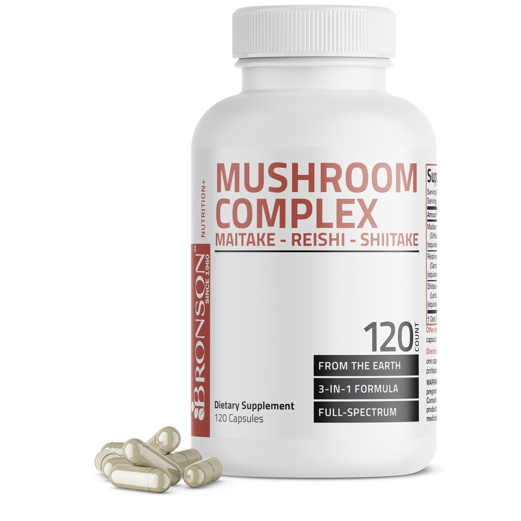 Bronson Triple Mushroom Complex - Maitake - Reishi - Shiitake - Ισχυρό Αντιοξειδωτικό και ανοσοποιητικό σύστημα Booster - Full Spectrum Mushroom Complex - 600 mg Κάψουλες - 120 Count