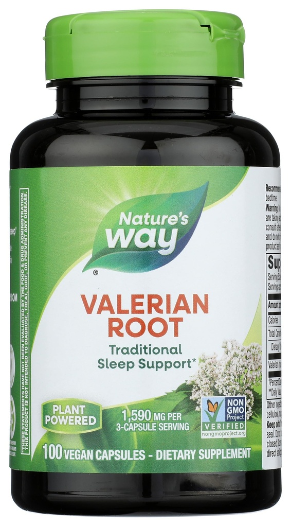 Nature's Way Valerian Root, Traditional Sleep Support*, Μη ΓΤΟ έργο Επαληθευμένο, Χωρίς γλουτένη, Vegan, 100 κάψουλες (Packaging May Vary)