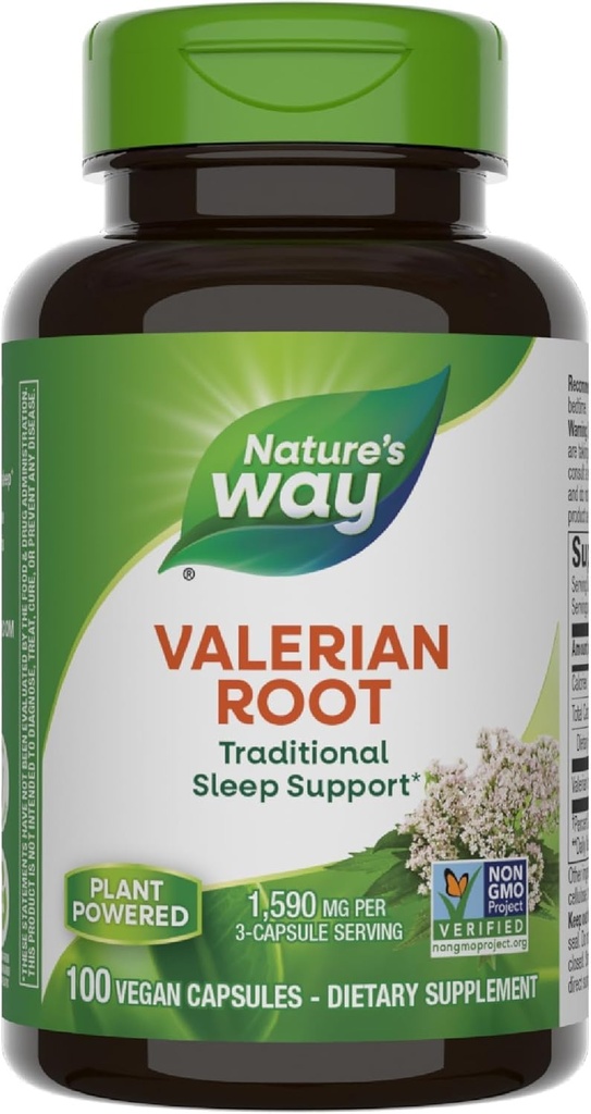 Nature's Way Valerian Root, Traditional Sleep Support*, Μη ΓΤΟ έργο Επαληθευμένο, Χωρίς γλουτένη, Vegan, 100 κάψουλες (Packaging May Vary)