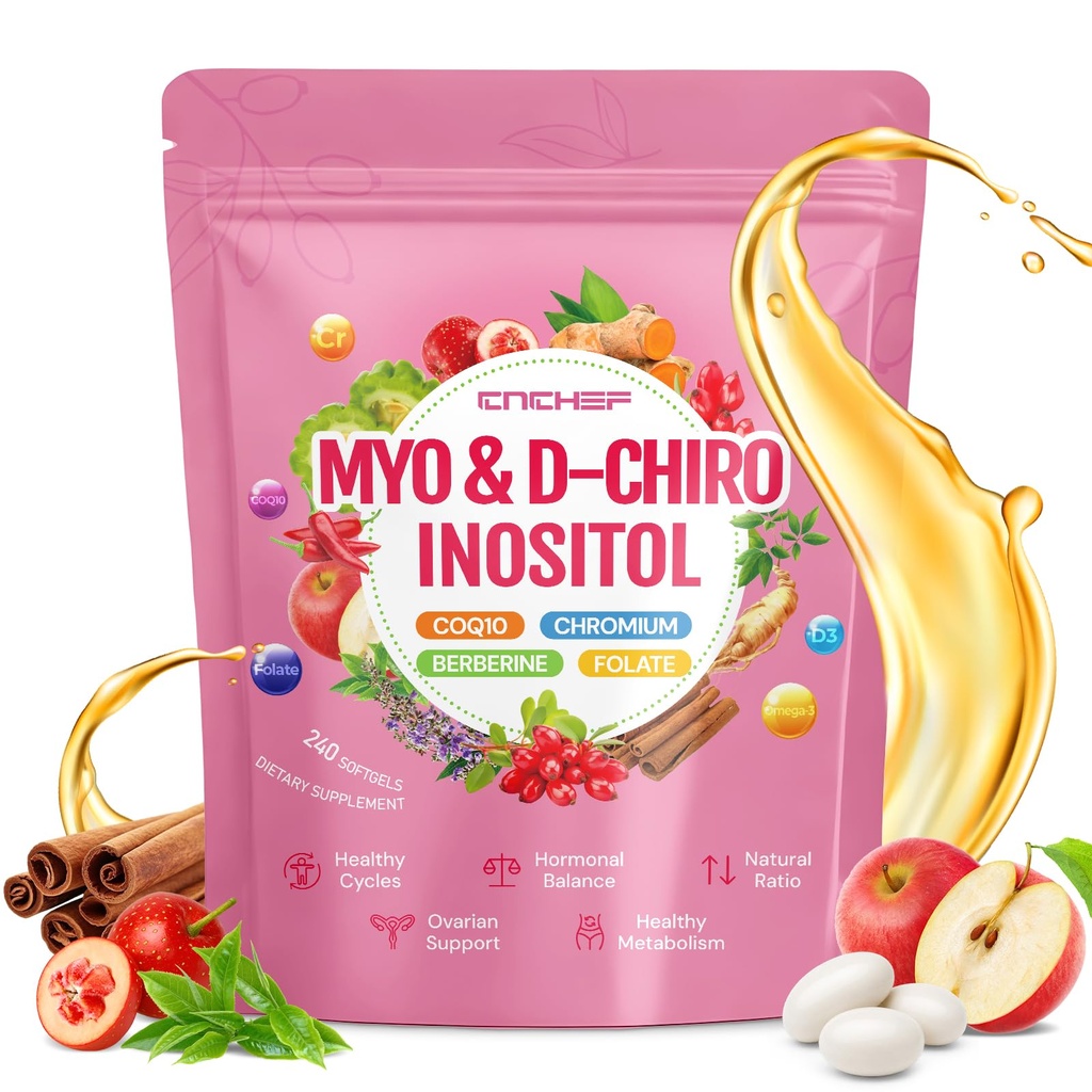 Myo-Inositol & D-Chiro Inositol Supplement for Women, Hormone Balance, Fertility, Ovarian Health & Cycle Support, Berberine, Ceylon Cinnamon for Healthy Cycle Regulation, Mood, Nerve, 240 Ct