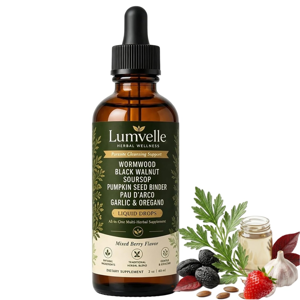 Lumvelle Wild Harvested Wormwood Drops, With Black Walnut Hull & Oregano Oil, Liquid Herbal for Digestive Support, Botanical Blend (1 Pc, One)