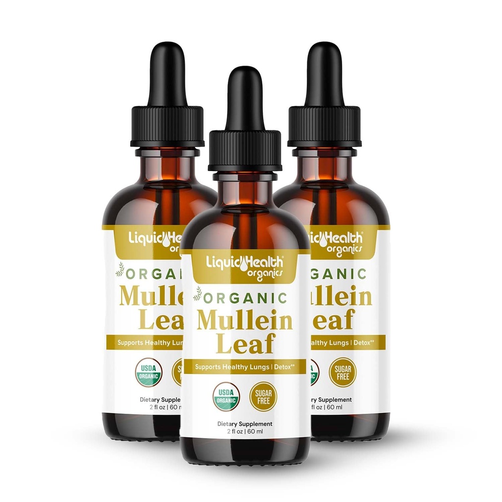 LIQUIDHEALTH USDA Organic Mullein Leaf Extract Drops for Lungs - Herbal Cleansing Drops for Smokers, Immune Support, Respiratory Health - 1000mg, Sugar-Free, Vegan, Made in USA (3 Pack)
