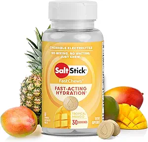 SaltStick Electrolyte FastChews - 60 Tropical Mango Chewable Electrolytes - Δισκία άλατος για τρέξιμο και ενυδάτωση, Μάσημα ηλεκτρολυτών - 60 Count