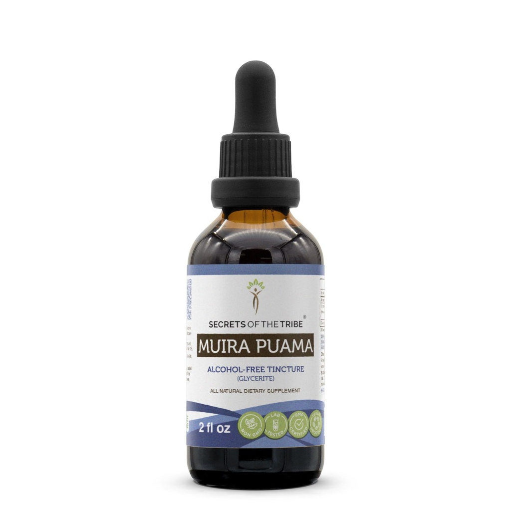 Secrets of the Tribe Muira Puama Tincture Alcohol-Free Liquid Extract, Muira Puama (Ptychopetalum Olacoides) Dried Bark (2 FL OZ)