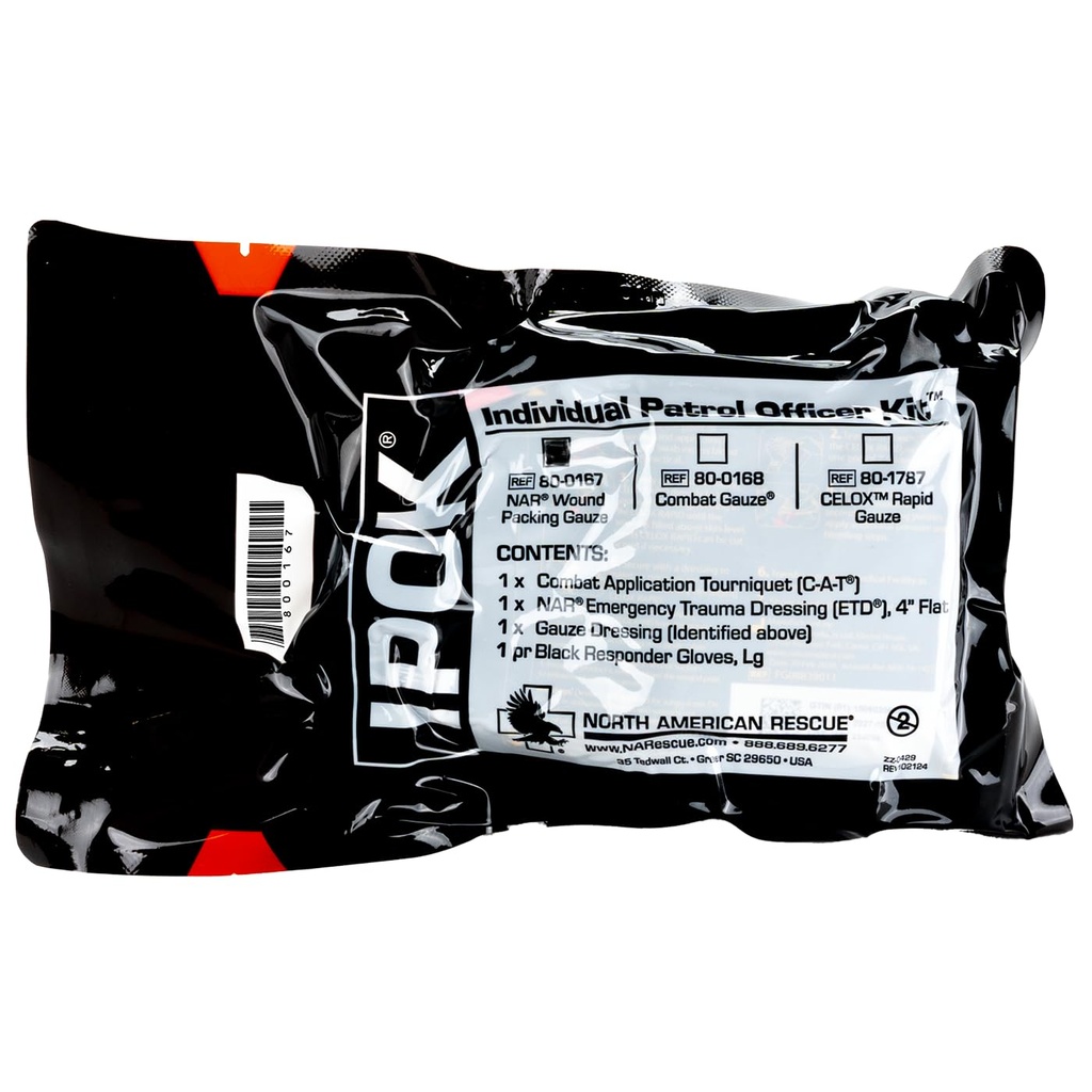 North American Rescue Individual Patrol Officer Kit IPOK (Gauze) NAR Compact First Aid with C-A-T Tourniquet, ETD, Gauze, Gloves (80-0167)