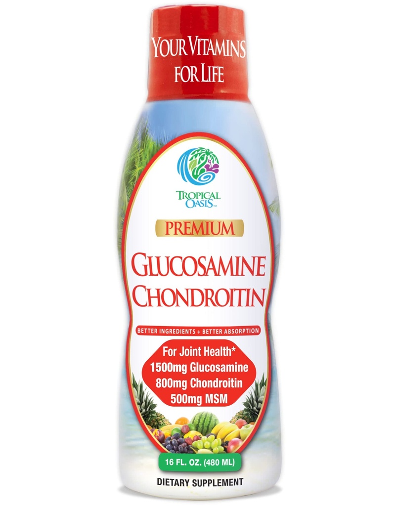 Tropical Oasis–Premium Liquid Glucosamine Chondroitin & MSM- Liquid Joint Support Formula 1500mg Γλυκοσαμίνη, 800mg Χονδροϊτίνη, & 500mg MSM - 16 Fl Oz