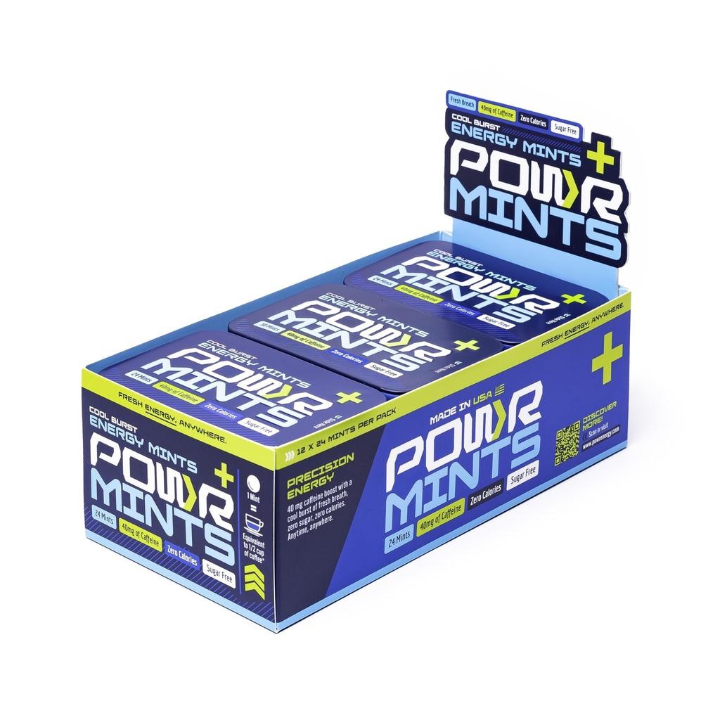 POWR Energy Mints - 24 Mints, 40mg of Caffeine Per Mint, Sugar Free, Zero Calories, No Aspartame - Pre-Workout, Cycling, Running, Endurance - Focus & Energy (12)
