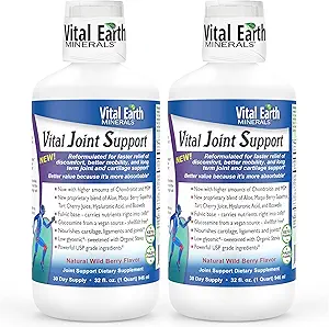 Vital Earth Liquid Joint Support Supplement 2-Pack – Glucosamine, Chondroitin, MSM Plus Hyaluronic Acid, Boswellia & Fulvic Acid (70+ Trace Minerals), 32 Oz Ea