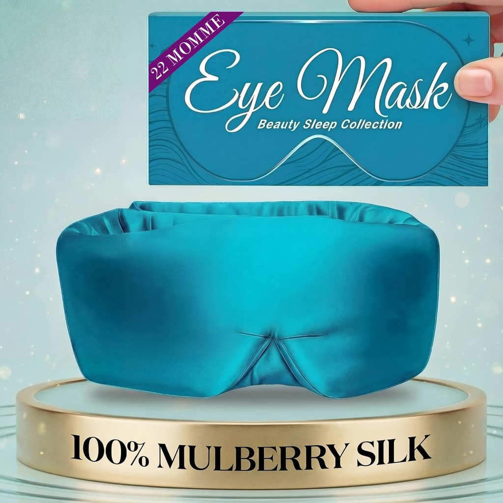 SLEEP SANCTUARY 100% Pure Mulberry Silk Sleep Mask - 22 Momme Light Blocking Hook & Loop Silk Eye Mask for Sleeping - Secure Fit for Side Sleepers, Women & Men - Cloud Soft (Peacock Blue)