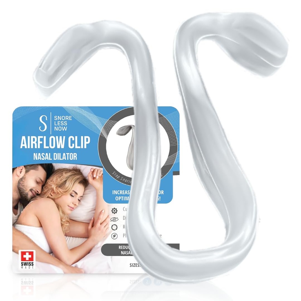 Airflow Clip Nasal Dilator by SnoreLessNow | Swiss-Made Anti-Snoring Nose Clip | Nasal Dilators for Sleeping & Breathing, BPA-Free Nasal Expander for Deviated Septum Relief | Nasal Dilator for Snoring