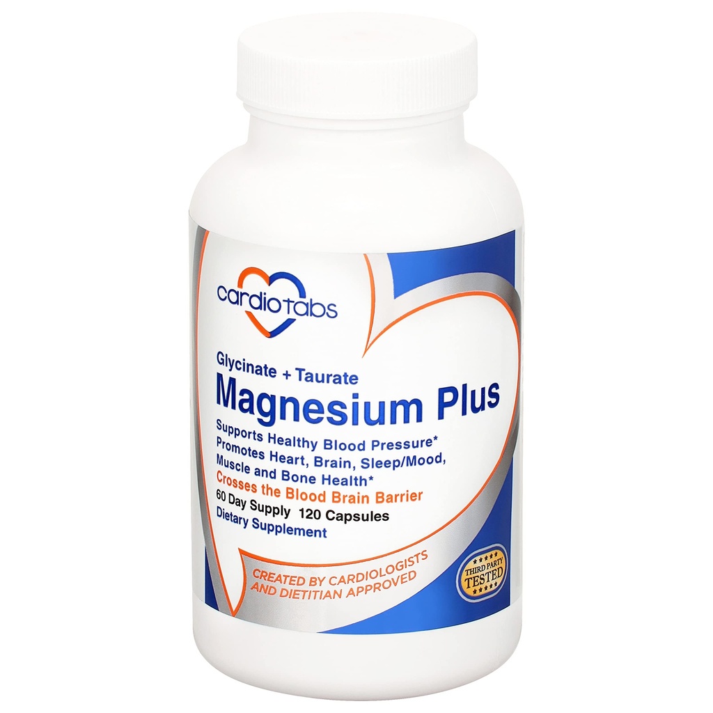 Μαγνήσιο Plus – 200 mg Γλυκινικό μαγνήσιο και Taurate μαγνήσιο για την αρτηριακή πίεση, την καρδιά, τον εγκέφαλο, τον ύπνο και τη διάθεση Υποστήριξη – Πολύ συμπυκνωμένο και καλά απορροφημένο - 120 κάψουλες