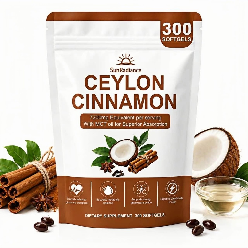 Ceylon Cinnamon Softgels 600mg with MCT Oil- High Bioavailability Support for Digestive Comfort & Overall Wellness - Non-GMO, Gluten-Free & Soy-Free Dietary Supplement 300 Softgels