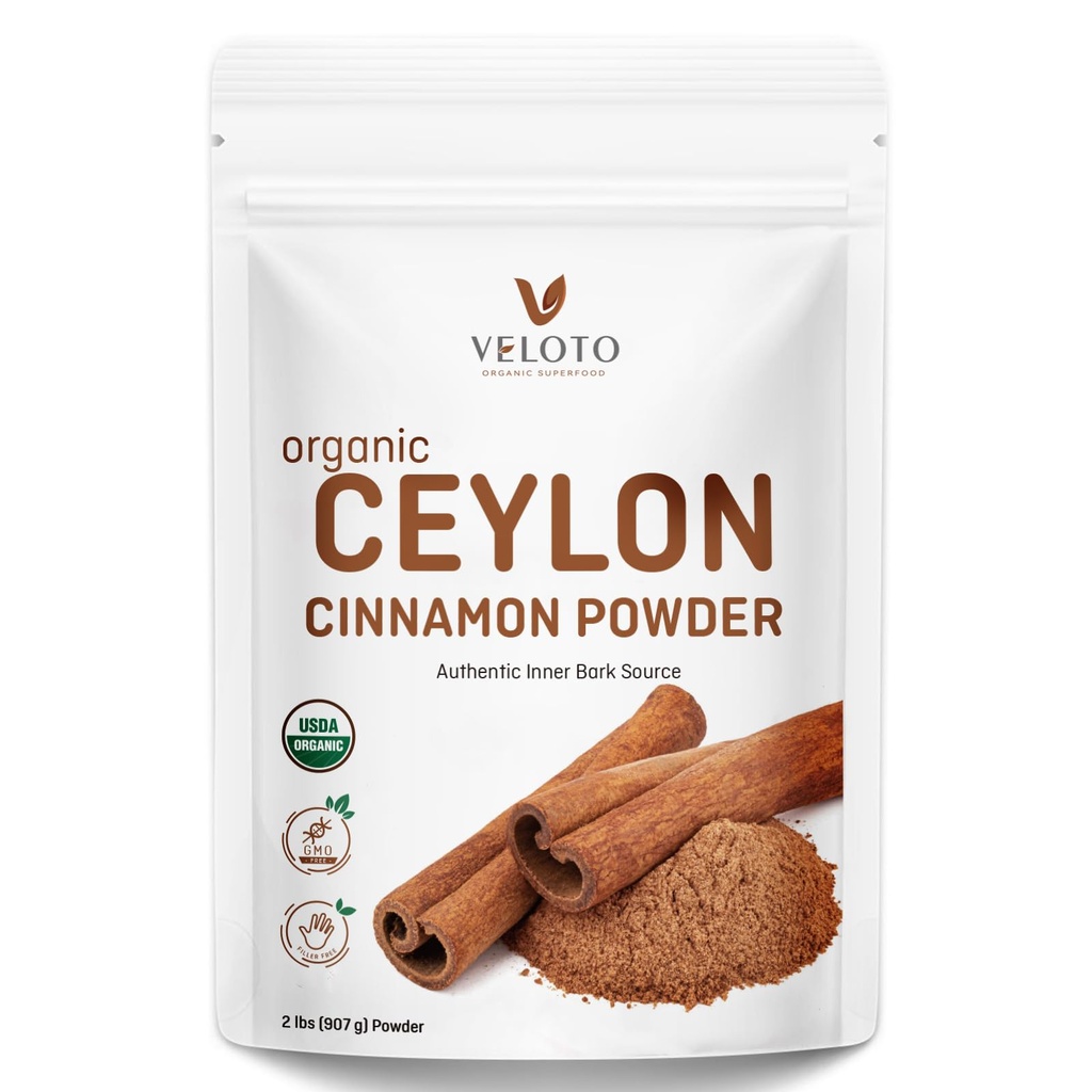 VELOTO Organic Ceylon Cinnamon Powder – 2lb, Fine Ground True Cinnamon for Baking, Cooking & Drinks, Vegan Non-GMO & Gluten-Free