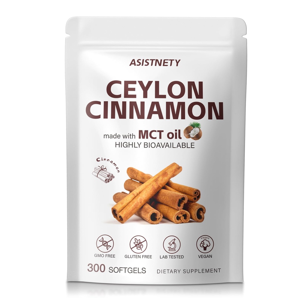 True Ceylon Cinnamon Softgels with MCT Oil, 600mg + Berberine, Ginger & Black Pepper, Advanced Extraction for Rich Nutrition, Gentle on Stomach, Non-GMO, 300 Count