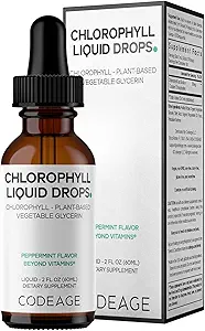 Codeage Chlorophyll Liquid Drops Supplement - Vegan Chlorophyll 50 mg per Serving, Organic Peppermint Flavor Clorofila Drink - Non-GMO, Gluten-Free, Vegan - 2 fl oz
