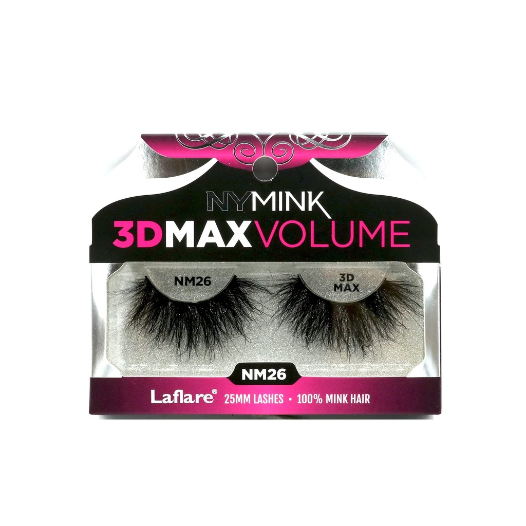 Laflare 3D NY MAX VOLUME EyeLashes, 20-25mm Long Dramatic Styles, 100% Real Mink Hair Lashes, Luxury Makeup, Natural, Light, Trendy, Variety, Reusable, Multi Layered Unharmfully Sourced Lashes (NM26)