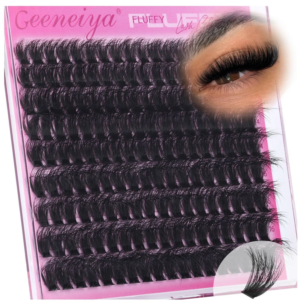 Geeneiya Full Lash Clusters D Curvature Eyelash Clusters Thick Cluster Eyelash Extensions Wispy Individual Lashes Extensions Waterproof Lashes DIY at Home for Beginners with Lash Map