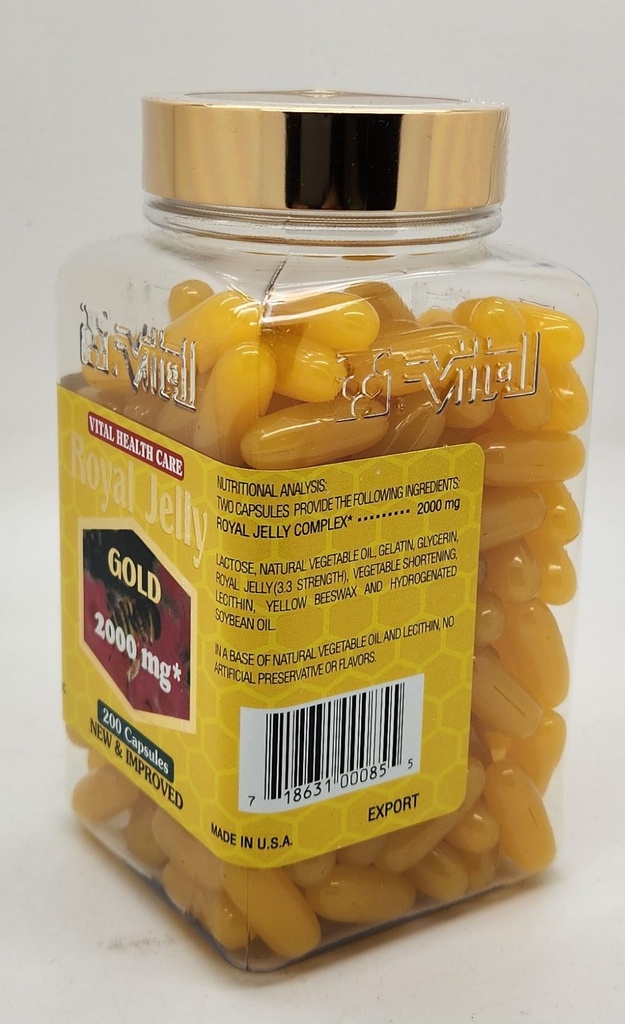 New & Improved Royal Jelly Gold 2000 mg 200 Capsules by Vital Health